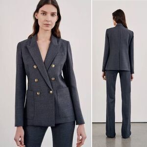 Nili Lotan Nathalia Charcoal Gray Virgin Wool Double Breasted Blazer Jacket 6